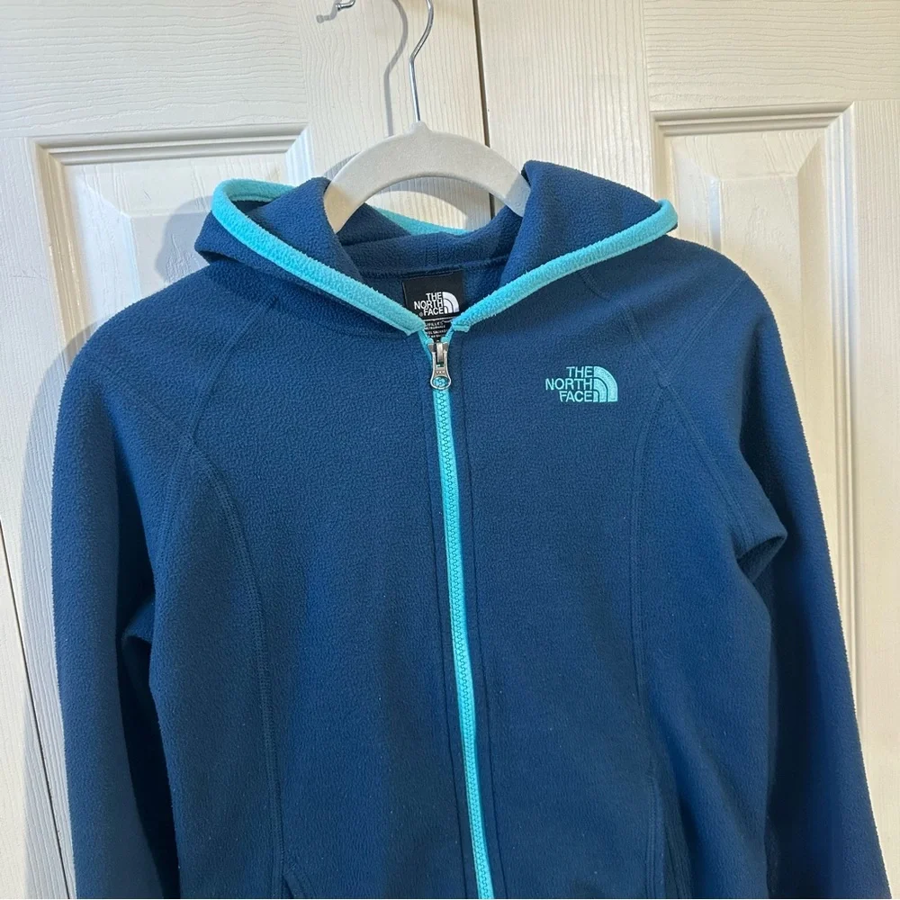 The North Face Girls size M Fleece Hooded Full Zip Jacket Blue Teal Turquoise